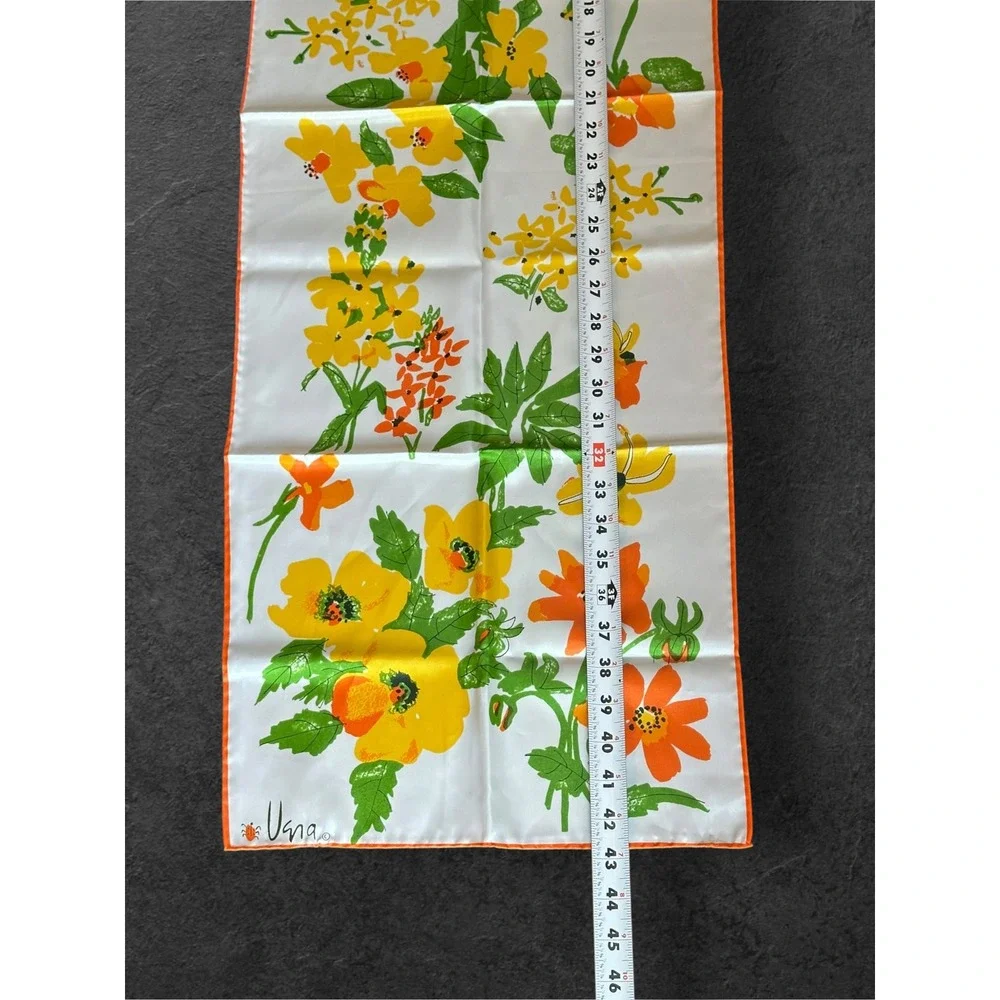 Vintage Retro MCM Vera Neumann Floral Scarf Womens Yellow Orange Oblong Ladybug